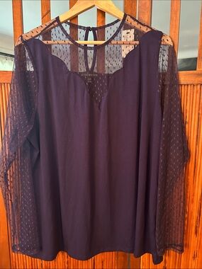 Lane Bryant Plum Sheer-Dot V-Neck Blouse